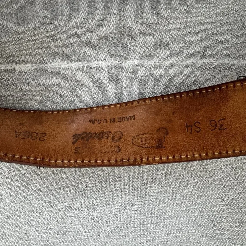 Vintage Justin Ostrich Leather Belt & Vtg Embroidered Rooster Belt Buckle Tan 36